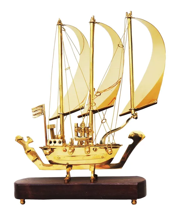 Brass_Table_Decor_Showpiece_Ship_With_Wooden_Base_-_9x3x11.8_inch_(MR129_A)