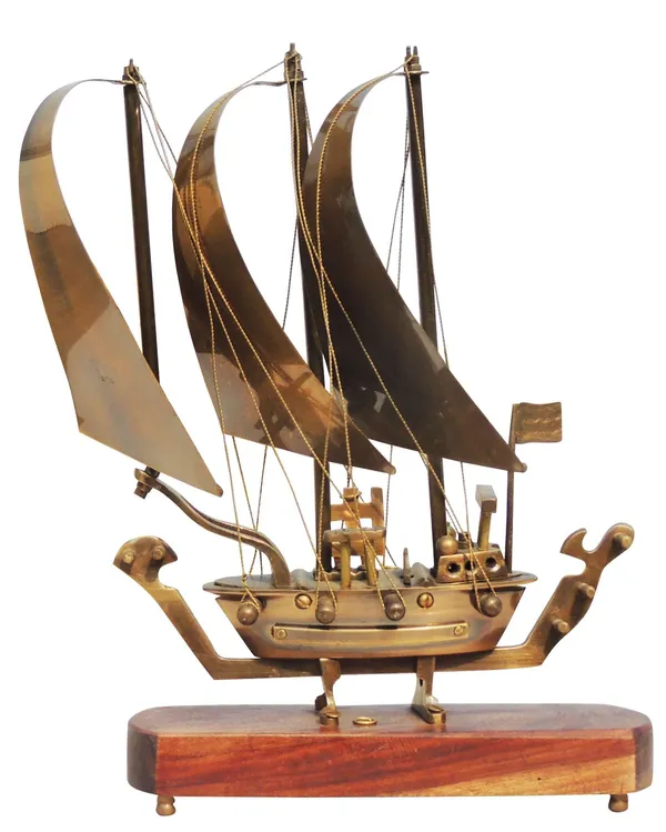 Brass_Table_Decor_Showpiece_Ship_With_Wooden_Base_-_8x2.8x12_inch_(MR172_A)