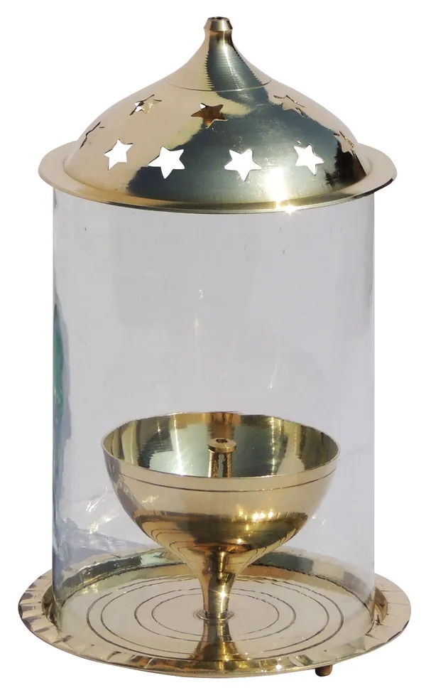 Brass_Table_Decor_Oil_Lamp_Deepak_With_Chimney_-_6.3x6.3x9.5_inch_(Z014/10)