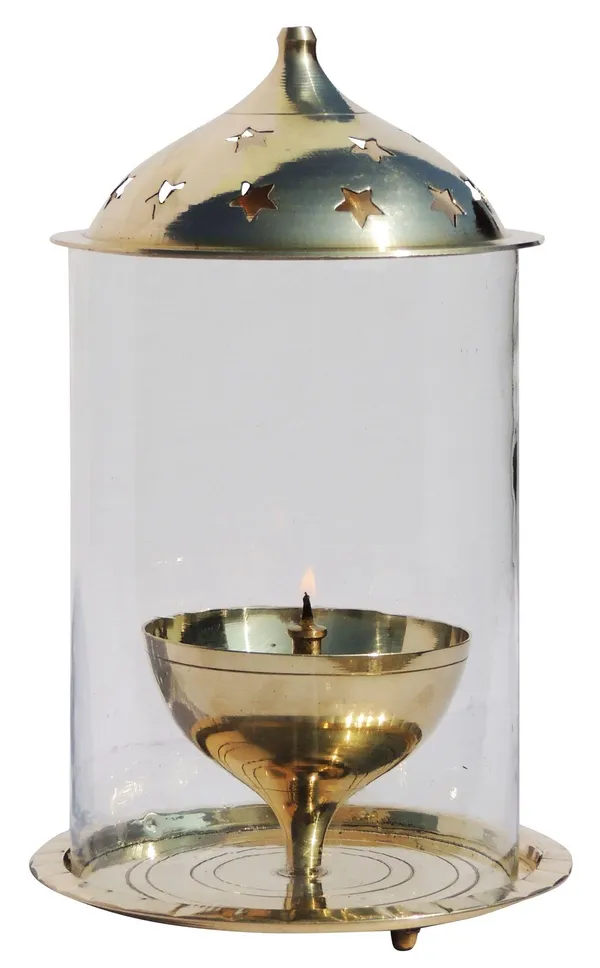 Brass_Table_Decor_Oil_Lamp_Deepak_With_Chimney_-_6.3x6.3x9.5_inch_(Z014/10)