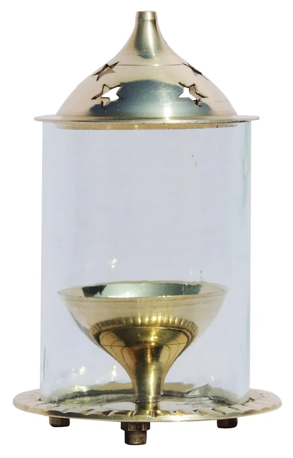 Brass_Table_Decor_Oil_Lamp_Deepak_With_Chimney_-_2.7x2.7x4_inch_(Z014/4)