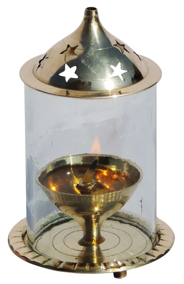 Brass_Table_Decor_Oil_Lamp_Deepak_With_Chimney_-_2.7x2.7x4_inch_(Z014/4)
