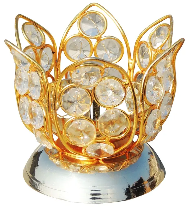 Brass_Table_Decor_Oil_Lamp_Deepak_With_Crystal_-_3.8x3.8x3.2_inch_(Z163_B)