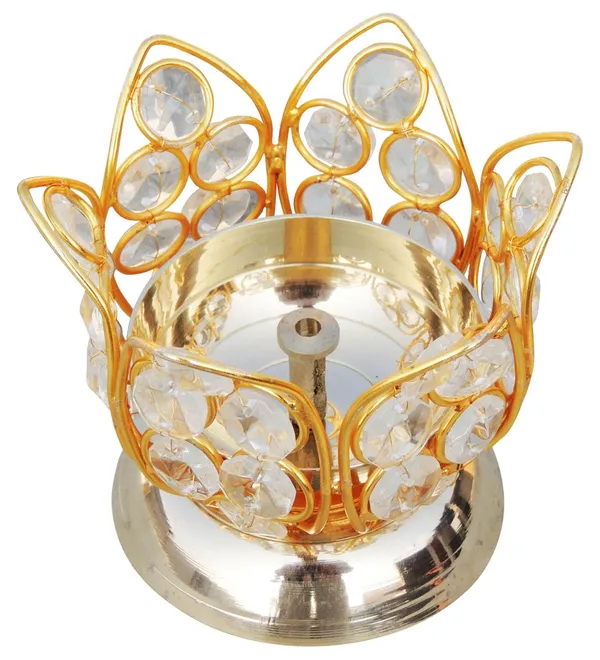 Brass_Table_Decor_Oil_Lamp_Deepak_With_Crystal_-_3.8x3.8x3.2_inch_(Z163_B)