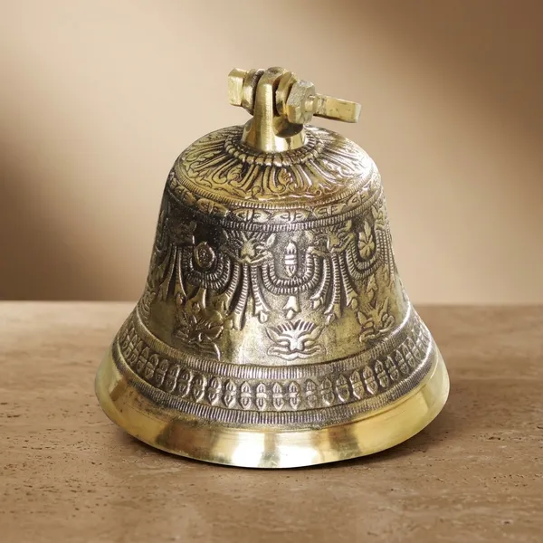 Brass_Hanging_Temple_Pooja_Bell,_Ghanta_Embose_-_6x6x8.5_inch_(Z221_E)