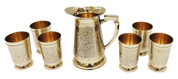 Brass_Glass_Lemon_Set_1_Jug_And_6_Glass_(Z234_A)