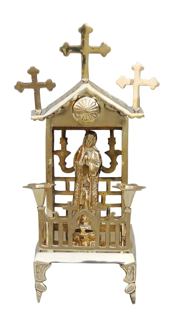 Brass_Mary_Statue_Church_with_Candle_Stand_-_7x6x15.5_(Z576_F)