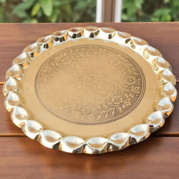 Brass_Plate_With_Flower_Design_-_11x11x0.5_Inch_(Z587_D)