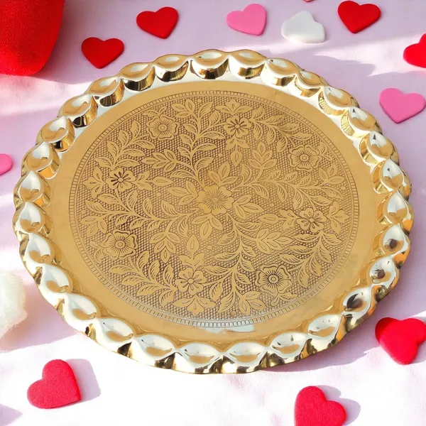 Brass_Plate_With_Flower_Design_-_13x13x0.5_Inch_(Z587_E)