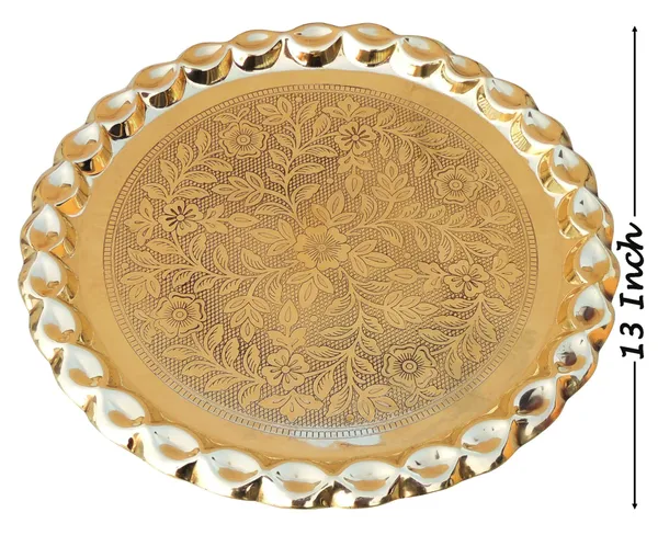 Brass_Plate_With_Flower_Design_-_13x13x0.5_Inch_(Z587_E)
