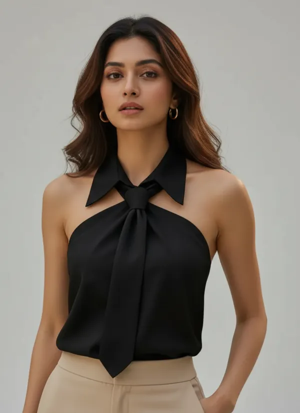 Liza_femme_Black_CEO_Chic_Tie-Neck_Halter_Top