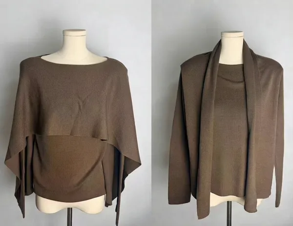 Brown_Korean_Elegance_Women_Layered_Cape_Two-Piece_Set