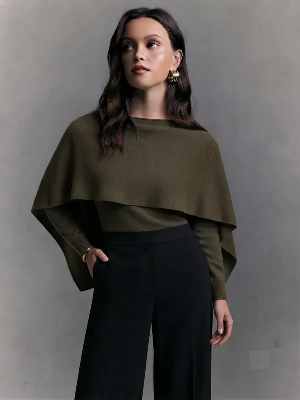 Green__Korean_Elegance_Women_Layered_Cape_Two-Piece_Set