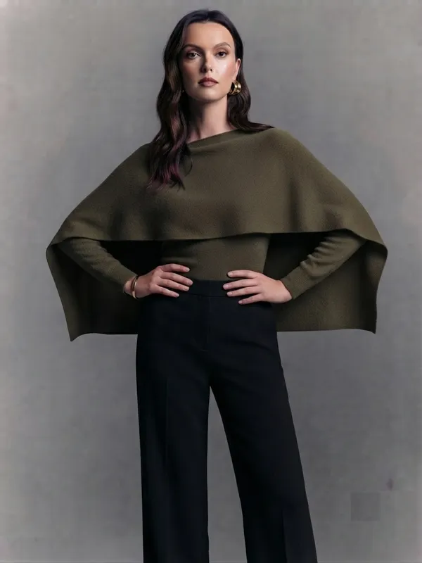 Green__Korean_Elegance_Women_Layered_Cape_Two-Piece_Set