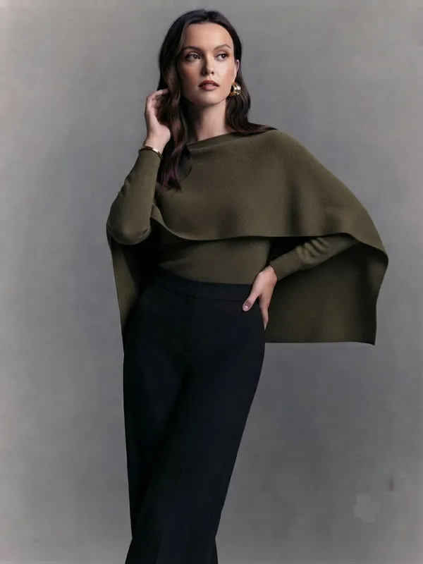 Green__Korean_Elegance_Women_Layered_Cape_Two-Piece_Set