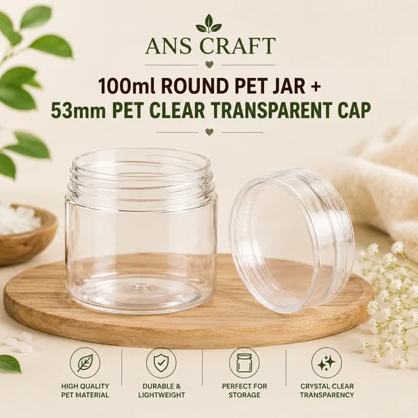 100ml_Round_PET_Jar_+_53mm_PET_Clear_Transparent_Cap