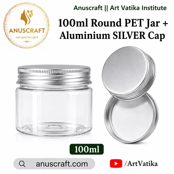 100ml_Round_PET_Jar_with_Aluminium_Silver_Cap_–_Cosmetic_&_Skincare_Packaging_Jar