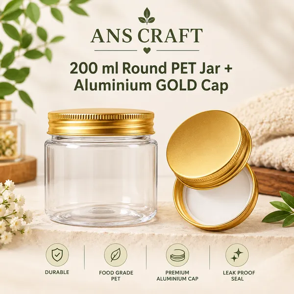 200ml_Round_PET_Jar_with_63mm_Aluminium_Gold_Cap_–_Cosmetic_&_Skincare_Packaging_Jar