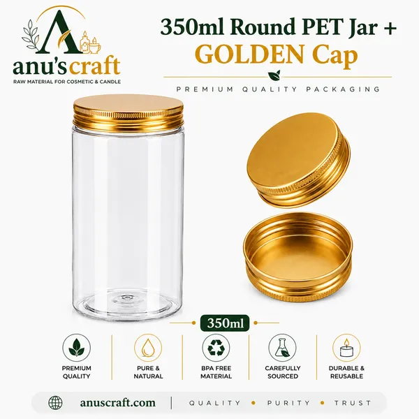 350ml_Round_PET_Jar_+_63mm_Aluminium_Gold_Cap