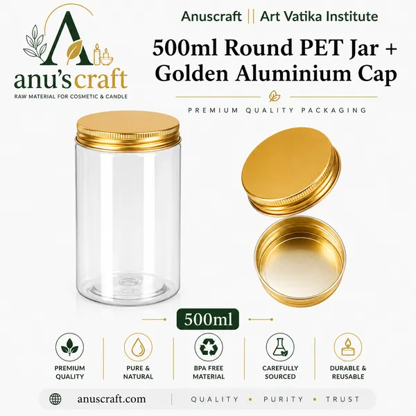 500ml_Round_PET_Jar_+_63mm_Aluminium_GOLD_Cap
