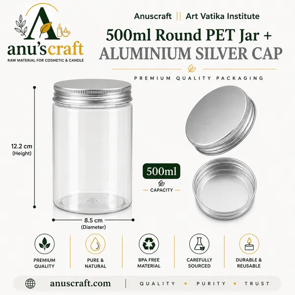 500ml_Round_PET_Jar_+_63mm_Aluminium_SILVER_Cap