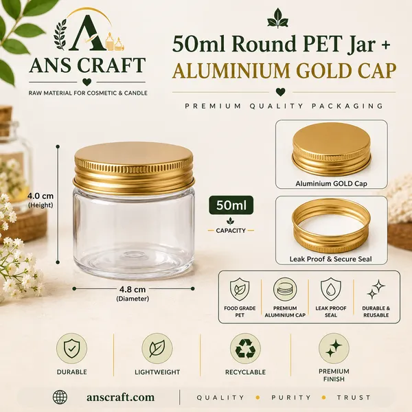 50ml_Round_PET_Jar_with_53mm_Aluminium_Golden_Cap_–_Cosmetic_&_Skincare_Packaging_Jar
