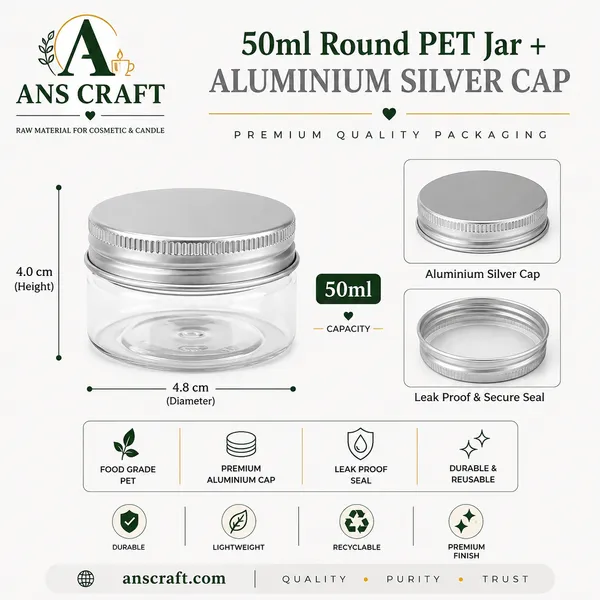 50ml_Round_PET_Jar_with_53mm_Aluminium_Silver_Cap_–_Cosmetic_&_Skincare_Packaging_Jar