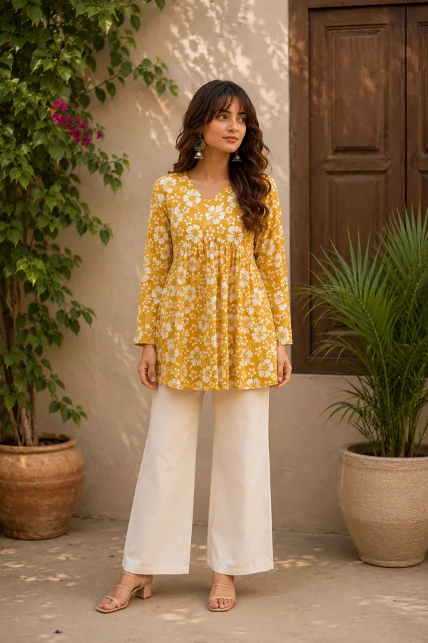 Mustard_Floral_Print_Flared_Kurta_for_Women