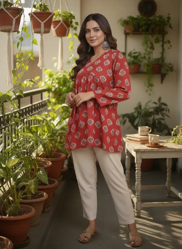 Red_Printed_Flared_Kurti_for_Women