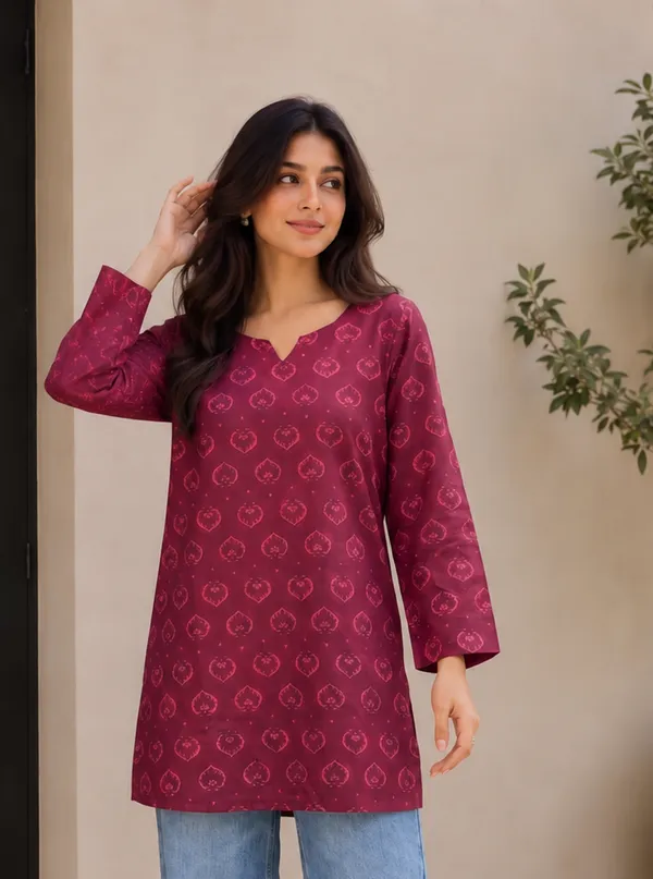 Maroon_Printed_Straight_Kurti_for_Women