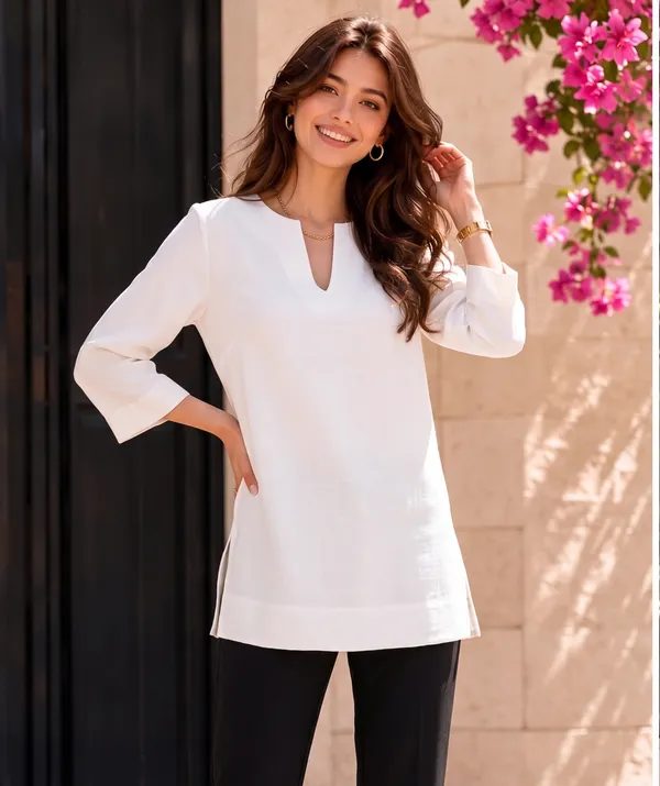 White_Relaxed_Fit_Tunic_Top_for_Women