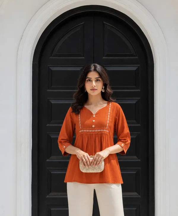 Orange_Embroidered_Peplum_Kurta_for_Women