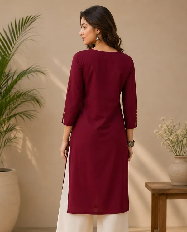 Maroon_Cotton_Straight_Fit_Kurti_For_Women