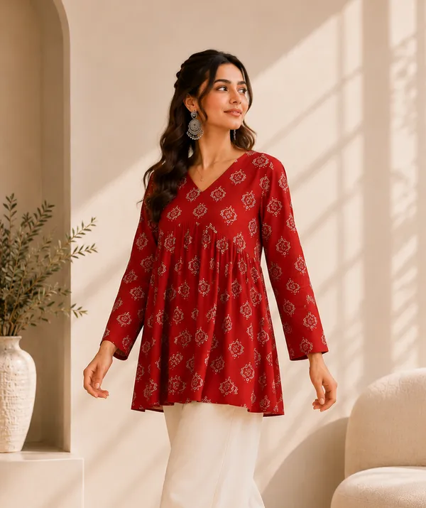 Red_Printed_Flared_Kurti_for_Women