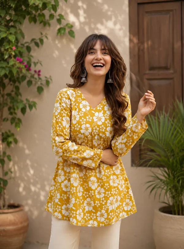 Mustard_Floral_Print_Flared_Kurta_for_Women