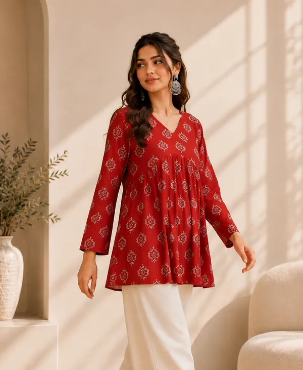 Red_Printed_Flared_Kurti_for_Women