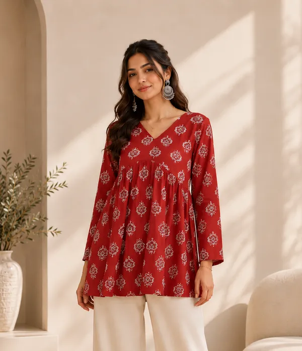 Red_Printed_Flared_Kurti_for_Women