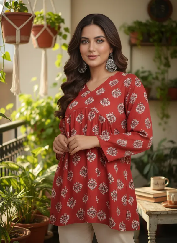 Red_Printed_Flared_Kurti_for_Women