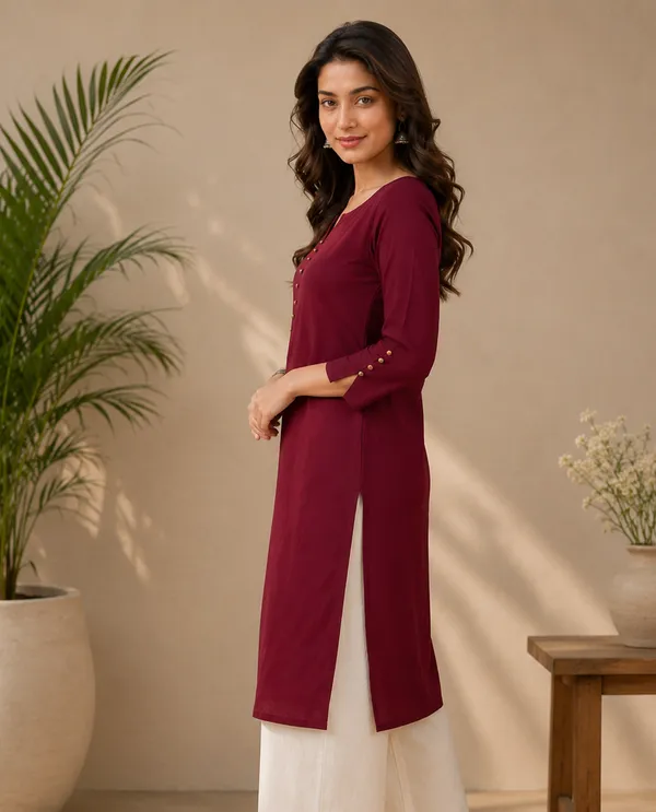 Maroon_Cotton_Straight_Fit_Kurti_For_Women