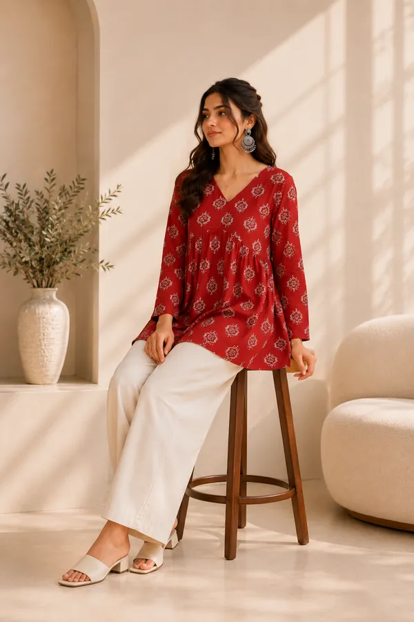 Red_Printed_Flared_Kurti_for_Women