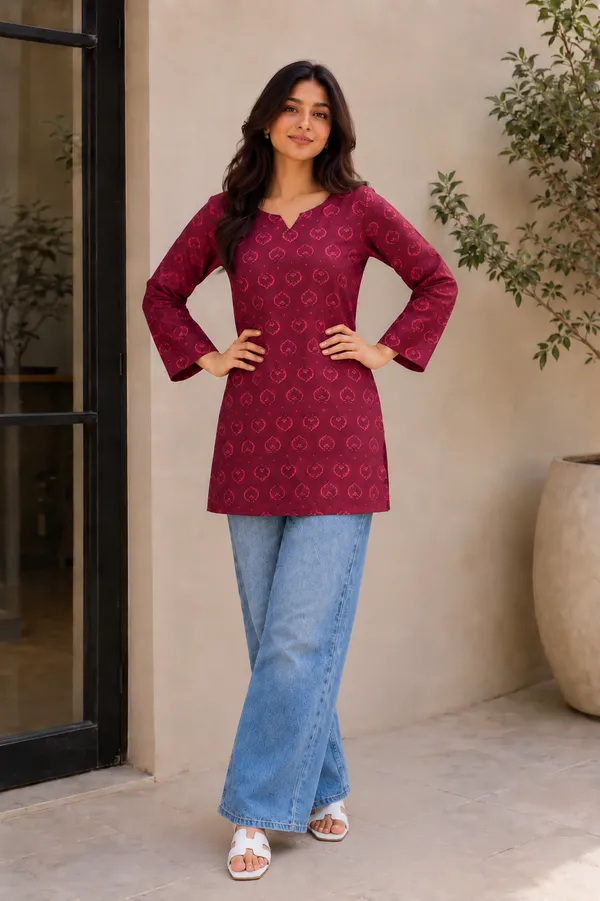 Maroon_Printed_Straight_Kurti_for_Women