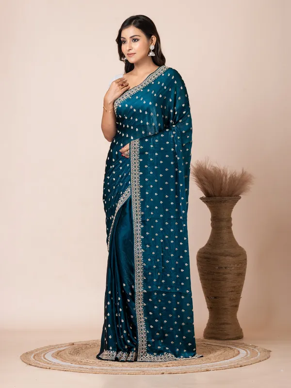 Teal_Tissue_Embellished_Saree_For_Women