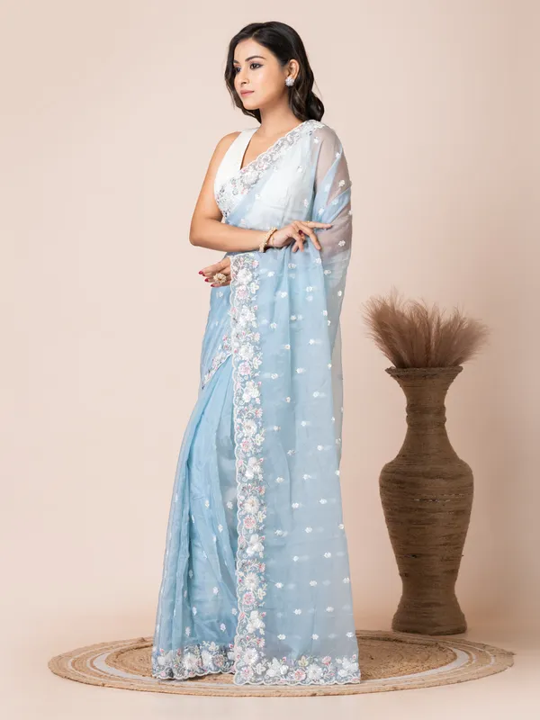 Graceful_Sky_Blue_Organza_Tissue_Saree_with_Floral_Embroidery