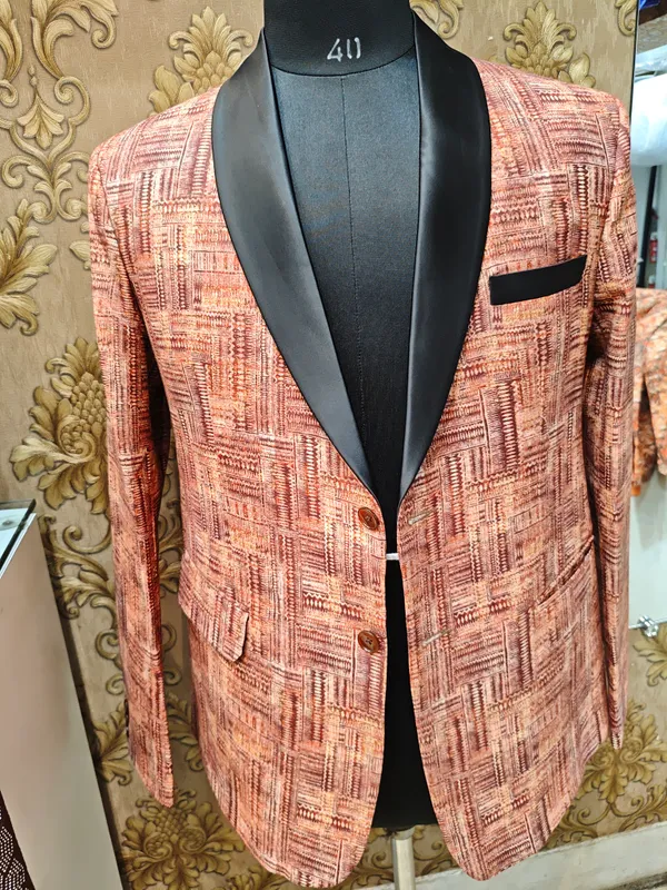 Peach_Polyester_Viscose_Shawl_Lapel_Blazer_For_Men