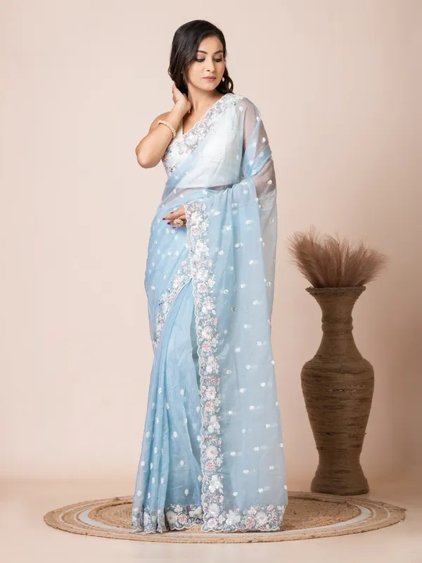 Light_Blue_Tissue_Organza_Floral_Embroidered_Saree_For_Women
