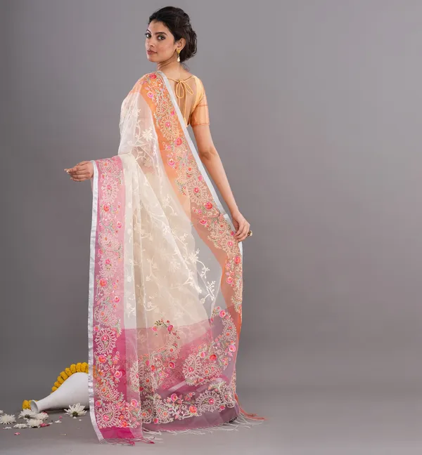 Cream_Tissue_Organza_Floral_Border_Saree_For_Women