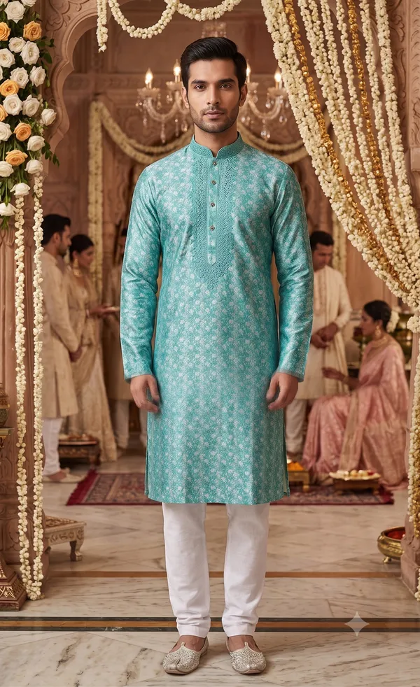 Teal_Printed_Traditional_Kurta_for_Men