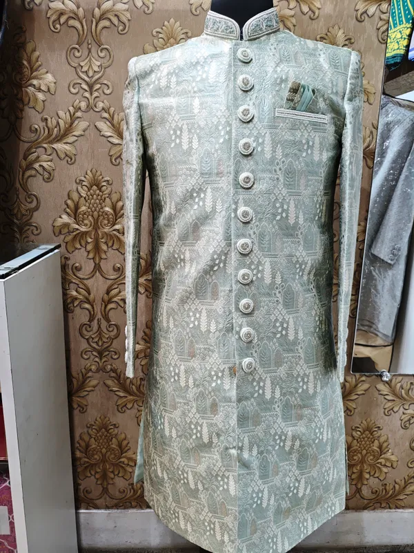 Light-Mint_Green_Patterned_Sherwani_for_Men