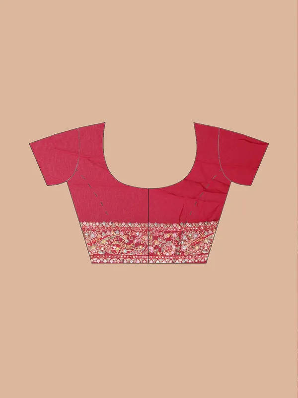 Red_Chiffon_Floral_Embellished_Saree_For_Women