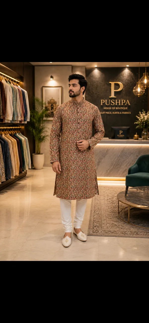 Brown_Cotton_Slub_Straight_Printed_Kurta_Pajama_Set_For_Men